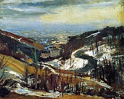 Blick vom Cobenzl auf Wien im Winter, um 1935, Öl auf Leinwand, 73x92 cm, WV 288