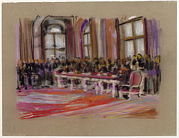  Die Unterzeichnung des Österr. Staatsvertrages,Belvedere, Wien, 1955, Pastell, Albertina Museum, Wien