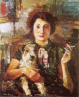 Dame mit Hund (Magda Popper), 1934, Öl auf Leinwand, 73x60 cm, WV 251, Deutschland