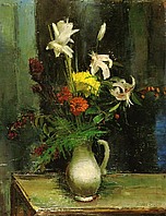 Blumen in weißem Krug (III), 1946 oder früher, Öl auf Leinwand, 92x73 cm, WV 425, court. Giese & Schweiger, Kunsthandel, Wien