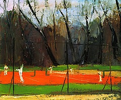  Tennisplatz, um 1930, Öl auf Leinwand, 46x55 cm