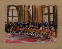 Die Unterzeichnung des Österr. Staatsvertrages, Belvedere, Wien, 1955, Pastell, Heeresgeschichtliches Museum