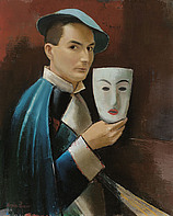 Selbstbildnis mit Maske, um 1926, Öl auf Leinwand, 73 x 60 cm, WV 116, Privatbesitz, court. Schütz, Kunsthandel, Wien, Griechenland
