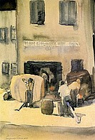 Männer mit Fässern, ca.1920, Aquarell, 43,8 x 29,8 cm