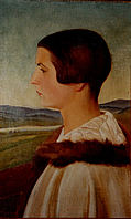 Anny vor Landschaft, um 1925, Mischtechnik auf Leinwand, 53 x 33 cm, WV 16