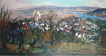 Klosterneuburg (I), 1957, Öl auf Hartplatte, 40x76 cm, WV 584, (Ausschnitt)