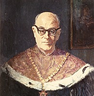 Rektor Univ.-Prof. Dr. Karl Fellinger (II), 1966, Mischtechnik auf Hartplatte, 92x73 cm, WV 666, Universität Wien
