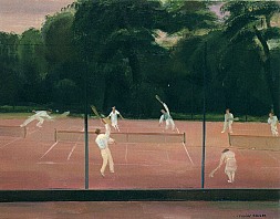 Tennisplätze (II) (Spiel am Tennisplatz), 1927, Öl auf Holz, 40x50 cm, WV 33