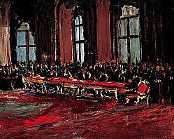Unterzeichnung des Österr. Staatsvertrages, Belvedere (I), 1956, Öl auf Lwd.,WV 579, Artothek des Bundes, Wien