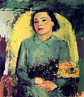 Dame mit Chrysanthemen (Genesende), 1935, Öl auf Leinwand, 76x66 cm, WV 276, Kulturabteilung der Stadt Wien