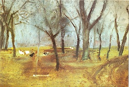 Hühner im Regen, Aquarell, 34,2 x 49,5 cm
